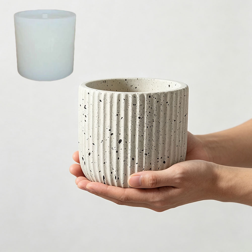 Terrazzo Pot Cement - Minimalist Stripe Terrazzo Concrete Planter Silicone