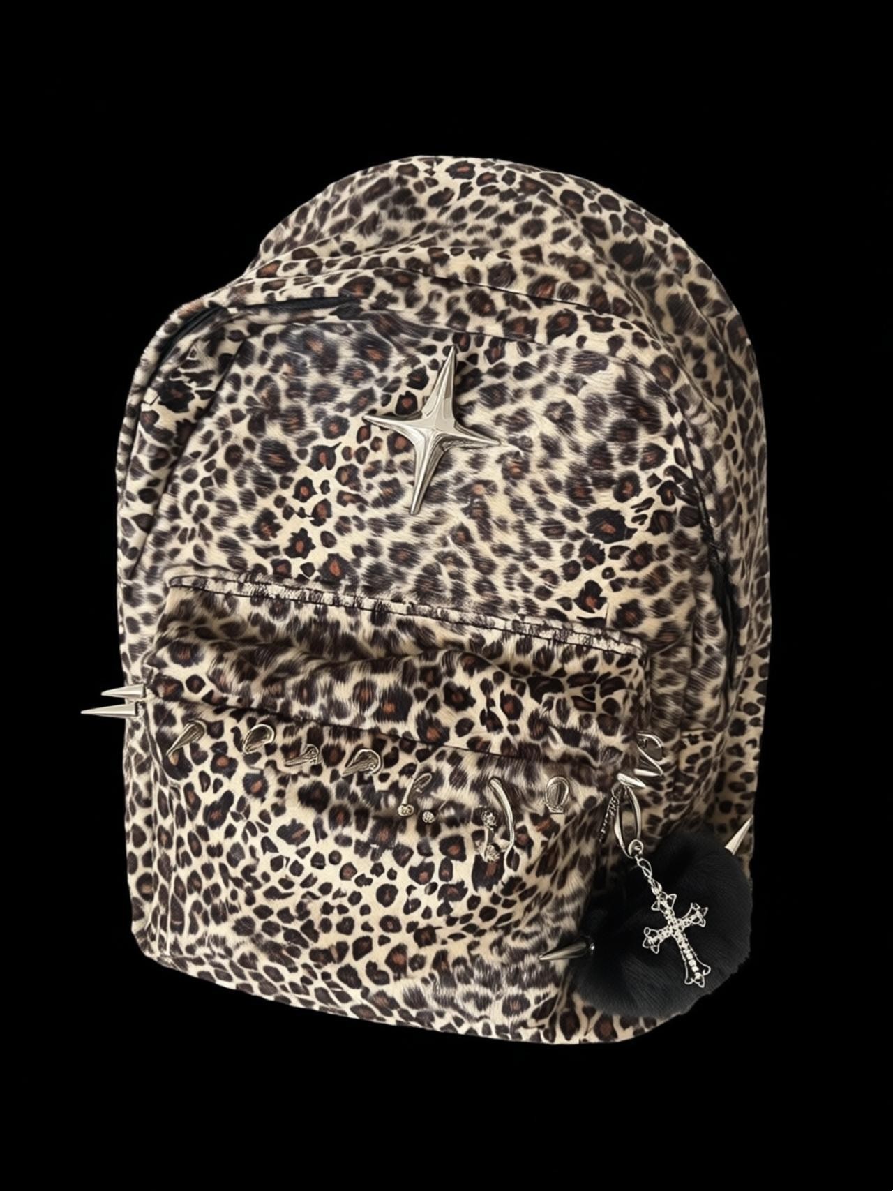 Interior Design Women - Large-Capacity Leopard Print Backpack Punk Rivet
