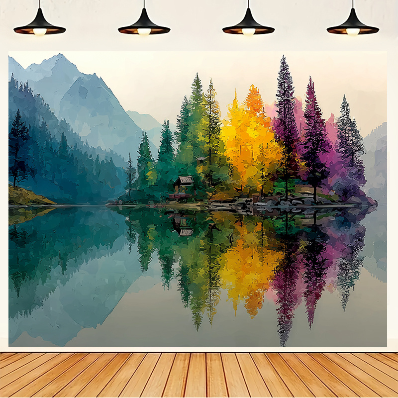 Colorful Forest Lake Wall Mura - Interior Design Landscape 评论和价格