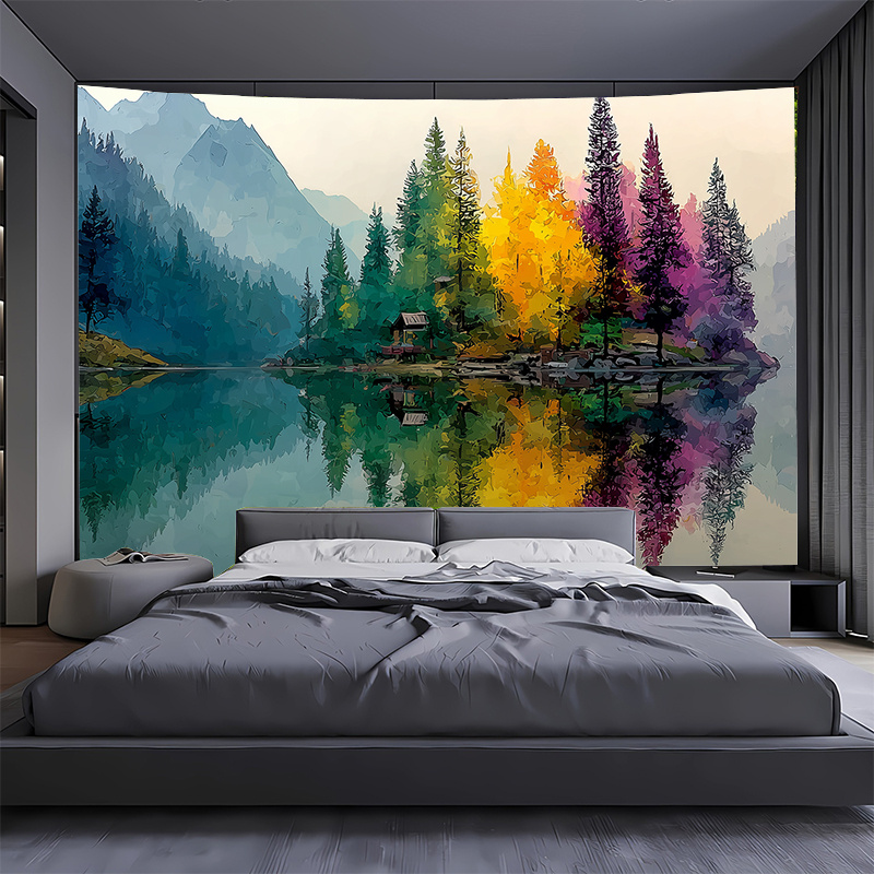 Colorful Forest Lake Wall Mura - Interior Design Landscape 评论和价格