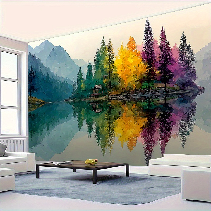 Colorful Forest Lake Wall Mura - Interior Design Landscape 评论和价格