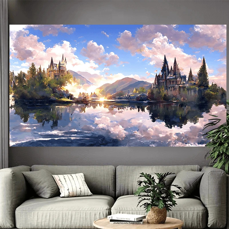 Castle Lake Wall Tapestry Fant - Interior Design Landscape 评论和价格