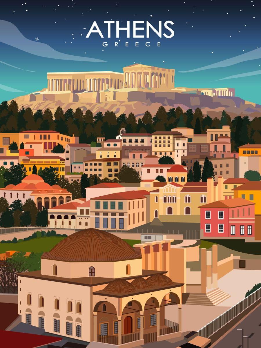Vintage Athens Greece Travel P - Interior Design Landscape 评论和价格