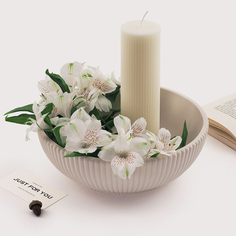 Large Striped Bowl Vessel Conc - Terrazzo Pot Cement 评论和价格