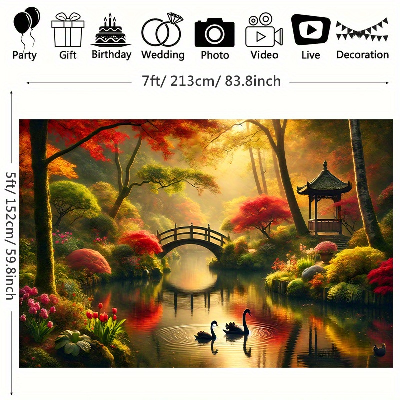 Autumn Garden Bridge Swans Wal - Interior Design Landscape 评论和价格