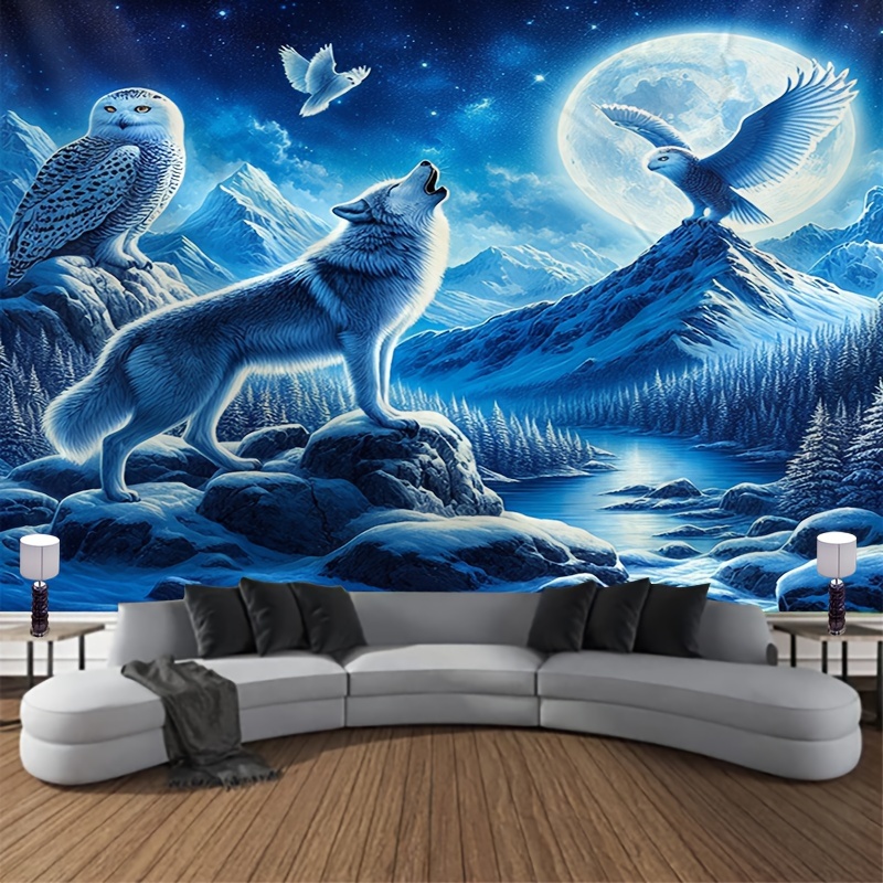 Wolf Howling At Moon Wall Mura - Interior Design Landscape 评论和价格
