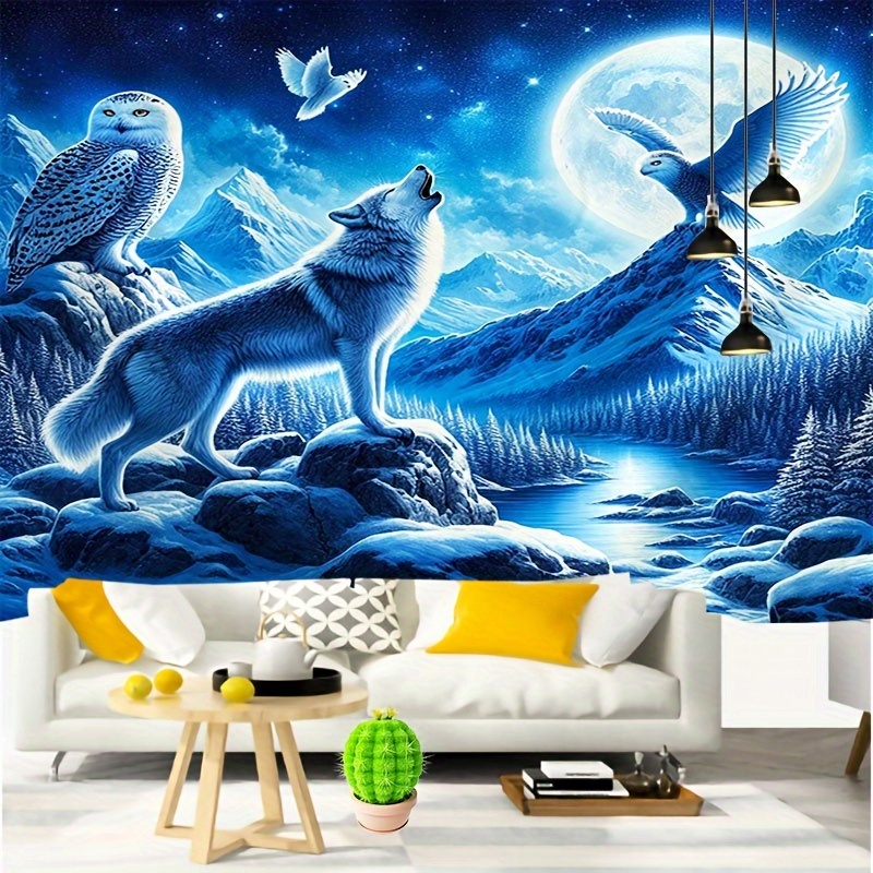Wolf Howling At Moon Wall Mura - Interior Design Landscape 评论和价格